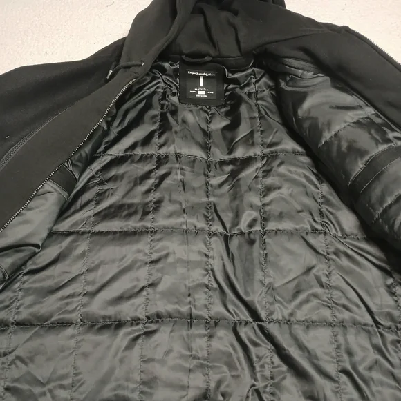 Black Wool Peacoat Hooded Coat XXL Double Breasted